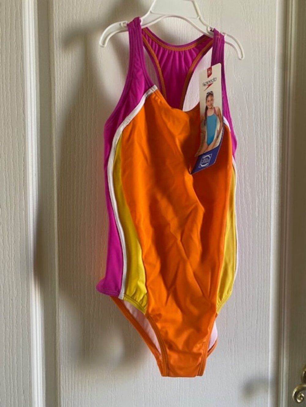 NEW Speedo Racer Girls Swimsuit Orange Pink Size 14